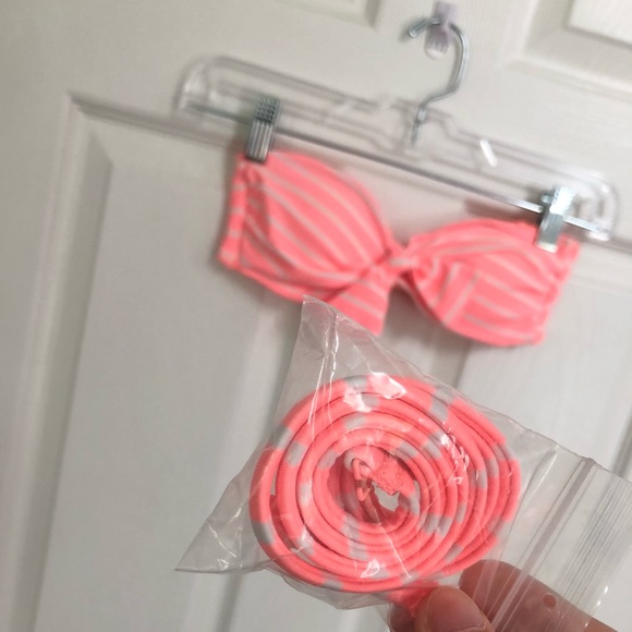 Aerie XS Coral/White Striped Strapless Bikini Top - Picture 2 of 5